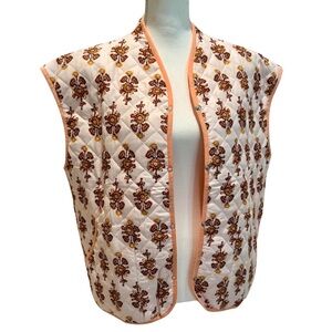 Floral Quilted Vest - Cream and Brown